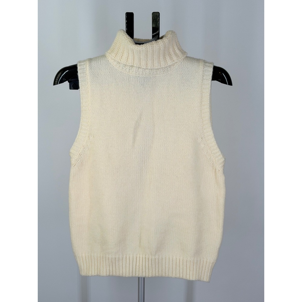 Gilli Cream Knit Turtleneck Sleeveless Sweater Vest Off White Large